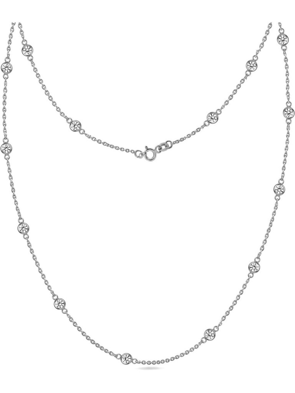 925 Sterling Silver CZ Station Necklace for Women | Italian Round Cubic Zirconia